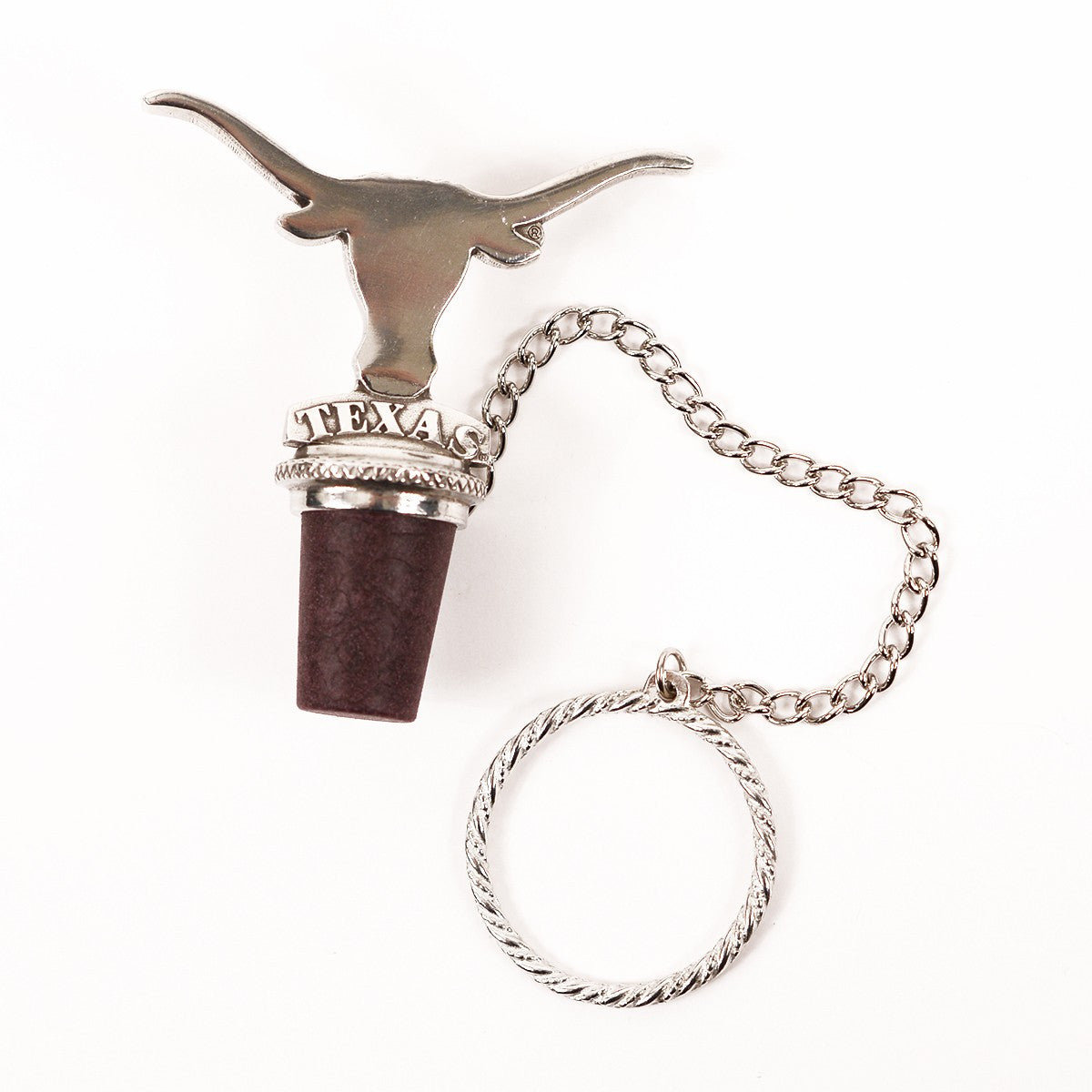 Texas Longhorn Pewter Bottle Stopper with Chain (BS10122)