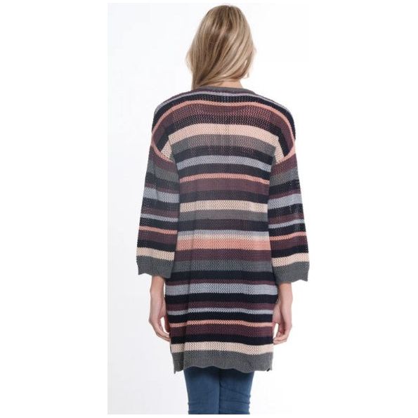 Multiples Horizontal Yard Stripe Long Cardigan Sweater