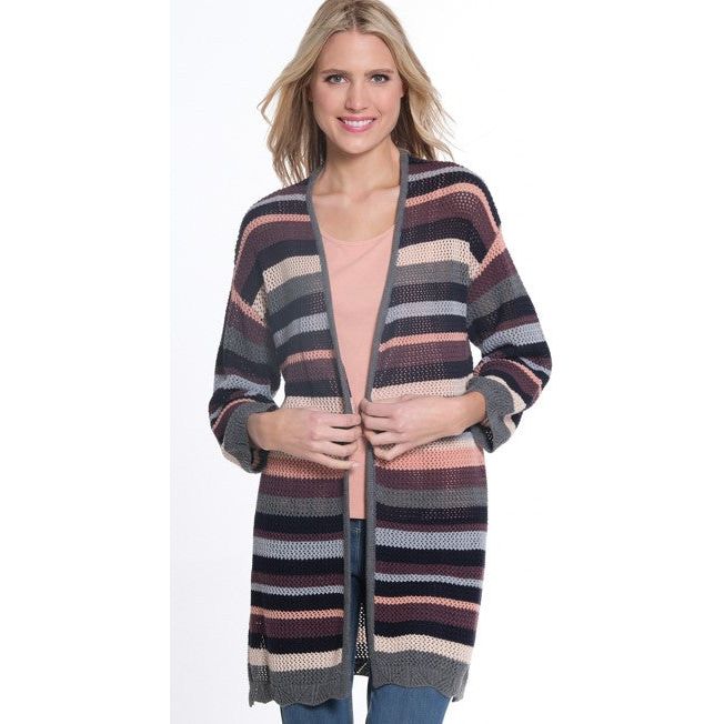 Multiples Horizontal Yard Stripe Long Cardigan Sweater
