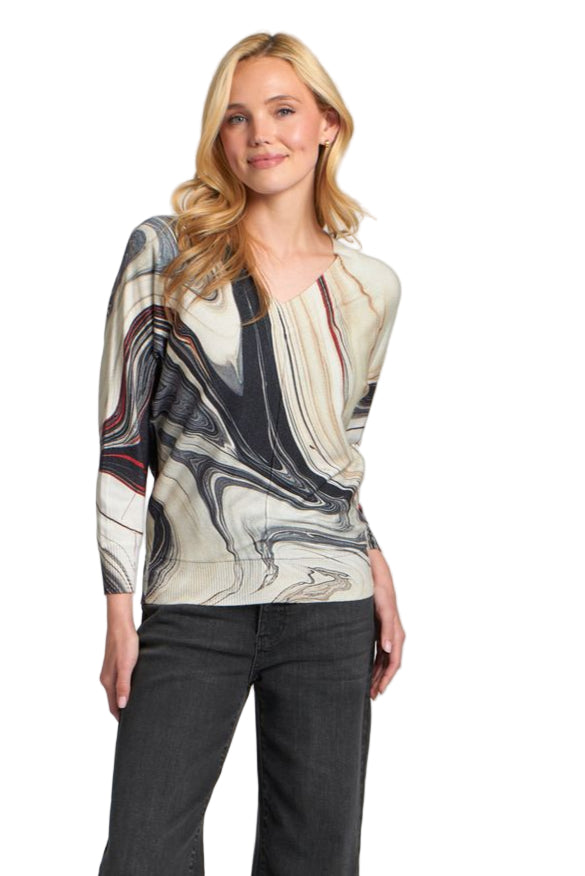 APNY Sunset Marble Print V-Neck Pullover (SW132A)(Dark Grey Multi)