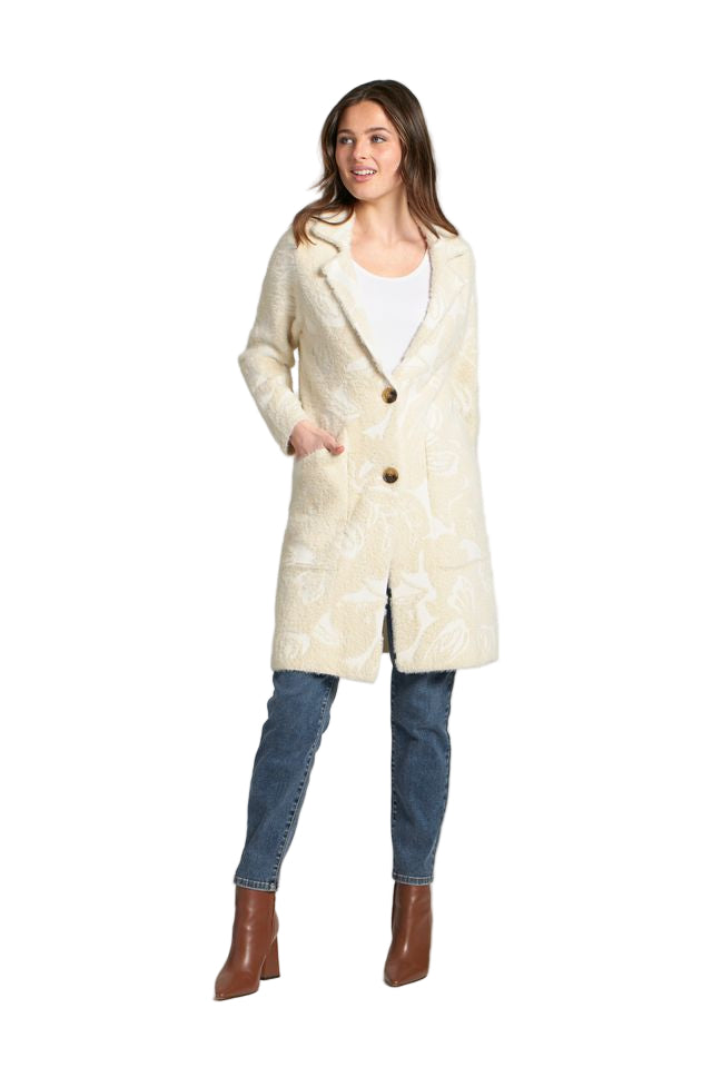 APNY Neutral Tone on Tone Print Cozy Long Cardigan Coat