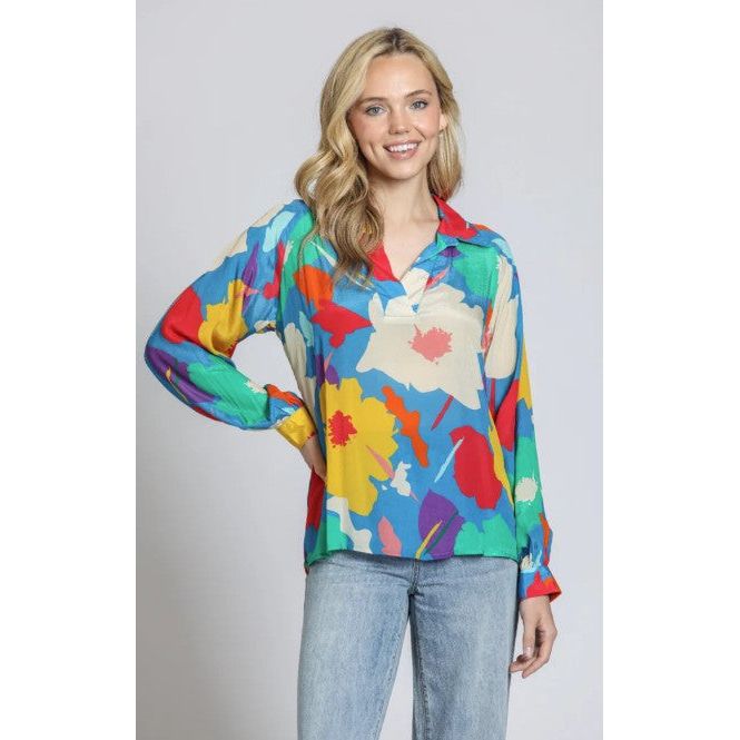 APNY 1/2 Placket Pullover Floral Blouse