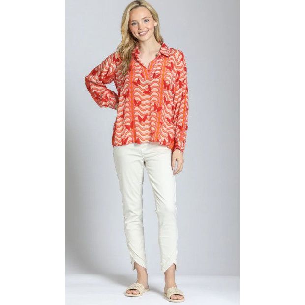 APNY Orange Print Pull-Over Top