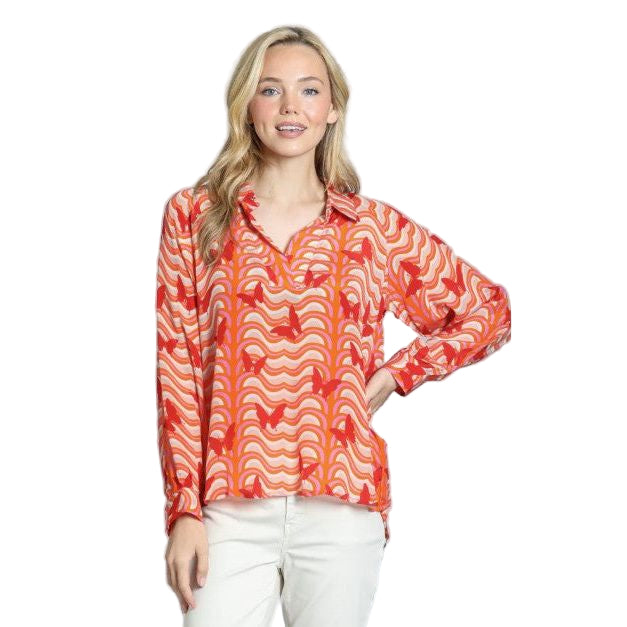 APNY Orange Print Pull-Over Top