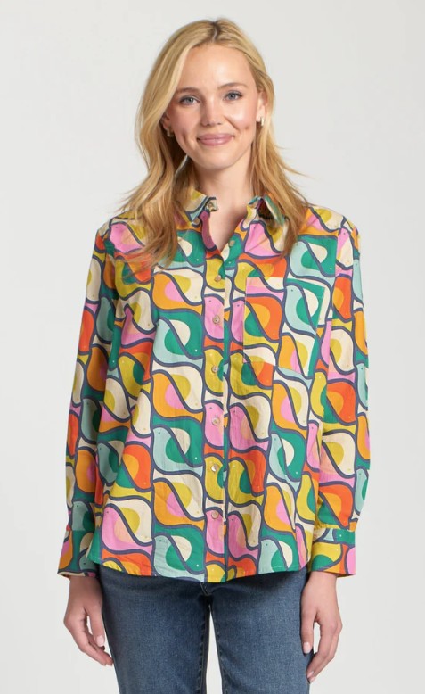 APNY Boyfriend Button-Up Emerald Green Multi Shirt (T19P/C-236D/CT)