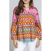 APNY Pink Geometric Print Boyfriend Shirt