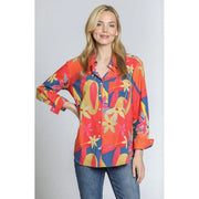 APNY Boyfriend Bright Orange Multi Floral Button Front Shirt (T19P/C-032D/CT)