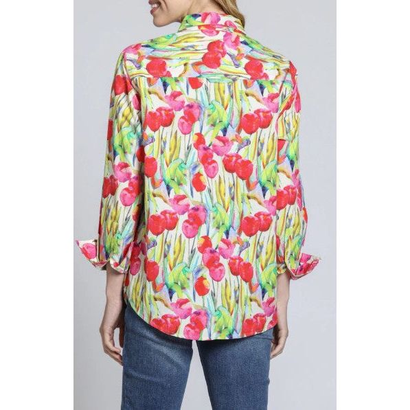 APNY Boyfriend Pink Multi Poppies Button Front Shirt (T19P/B-796D/CT)