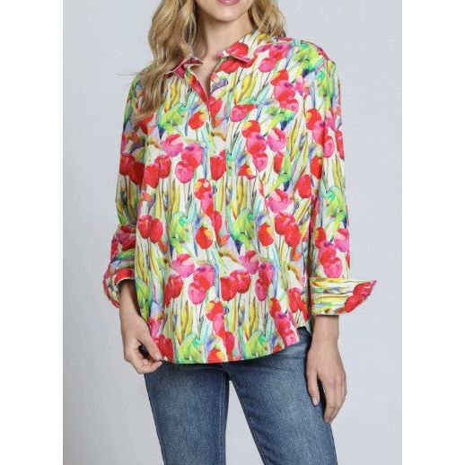 APNY Boyfriend Pink Multi Poppies Button Front Shirt (T19P/B-796D/CT)