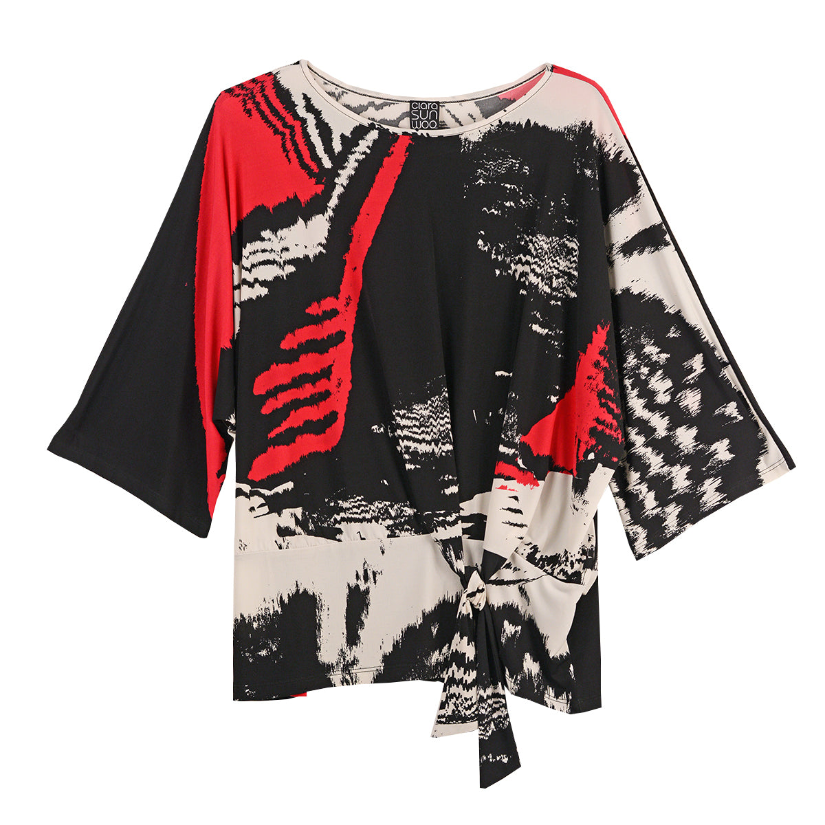 Clara Sun Woo Abstract Print  Side Tie Top Dolman  Sleeve (T207P24)