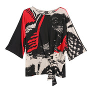 Clara Sun Woo Abstract Print  Side Tie Top Dolman  Sleeve (T207P24)