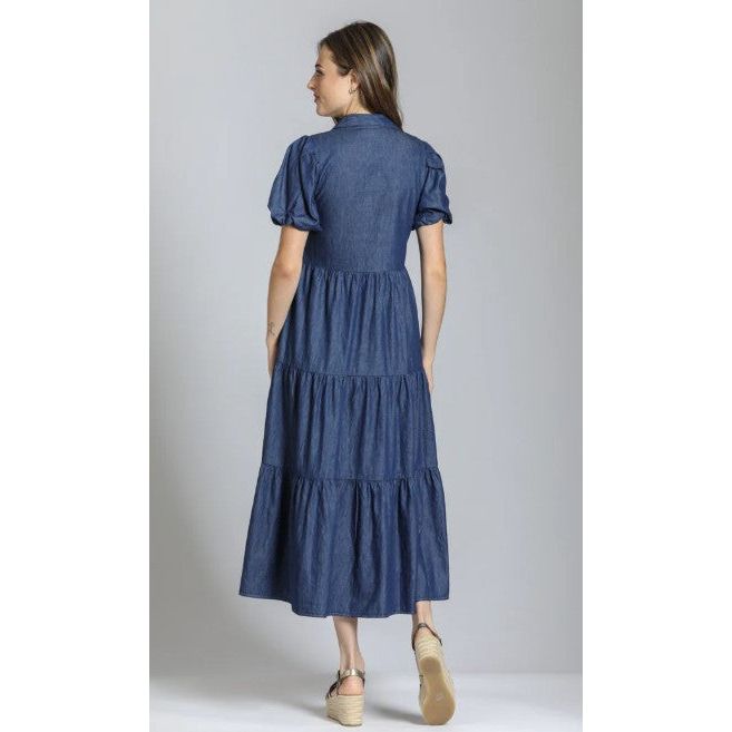 APNY Tiered Puff Sleeve Long Dress (MEDINDIGO)