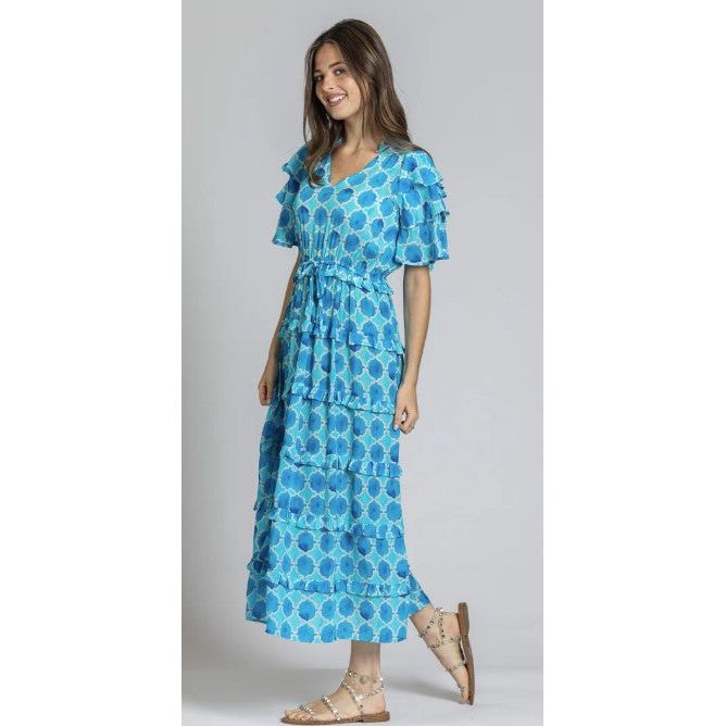 APNY Turquoise Print Ruffle Tiered Maxi Dress