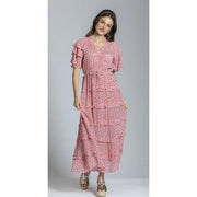 APNY Print Ruffled Sleeve & Tiered Maxi Dress (RED)