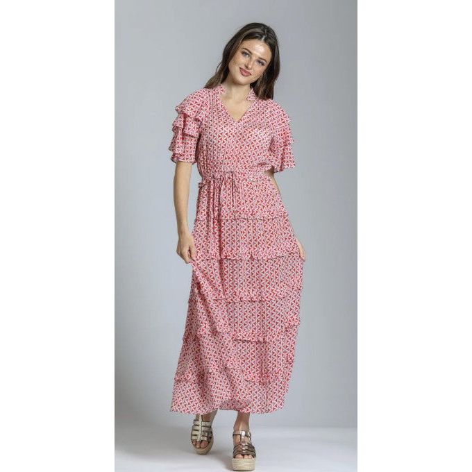 APNY Red Ruffled & Tiered Maxi Dress