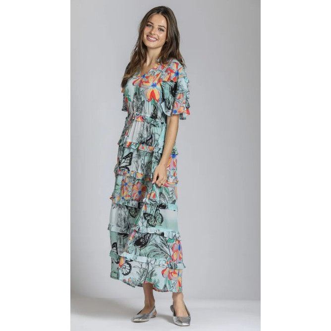 APNY Butterfly Oasis Ruffle & Tiered Maxi Dress