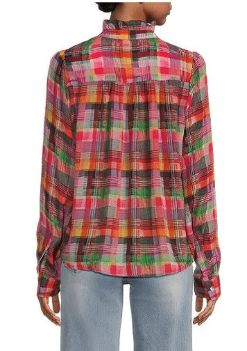 APNY Ruffle Half Placket Pink Plaid Shirt (T431P/C-089D/NC)