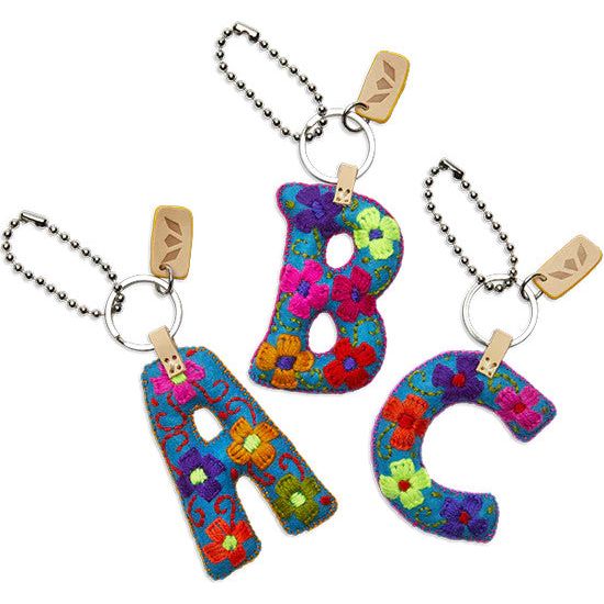 Consuela Hand Embroidered Turquoise Felt Letter Charm (A-Z)