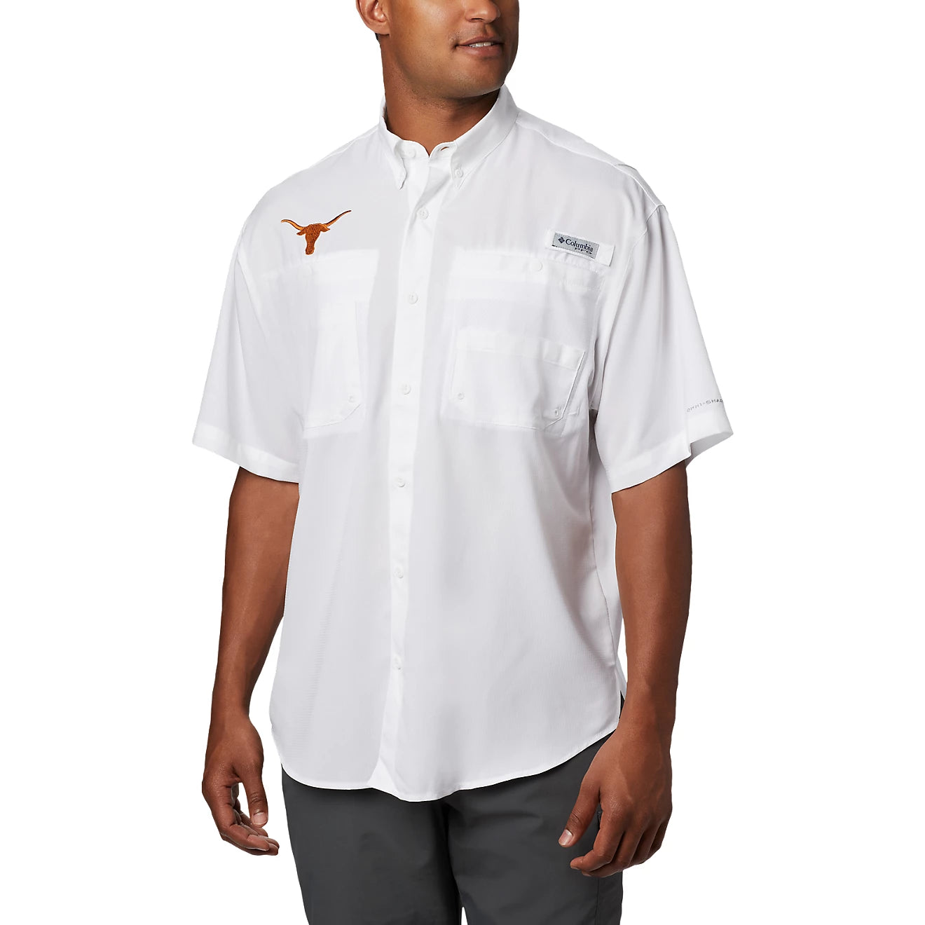 Chemise Columbia Pêche PFG Texas Longhorns – Homme Taille L, Orange, Avec Défauts