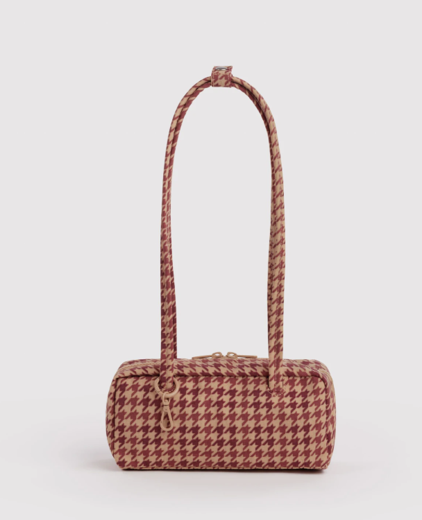 Baggu Small Bowler Bag - Tan Houndstooth