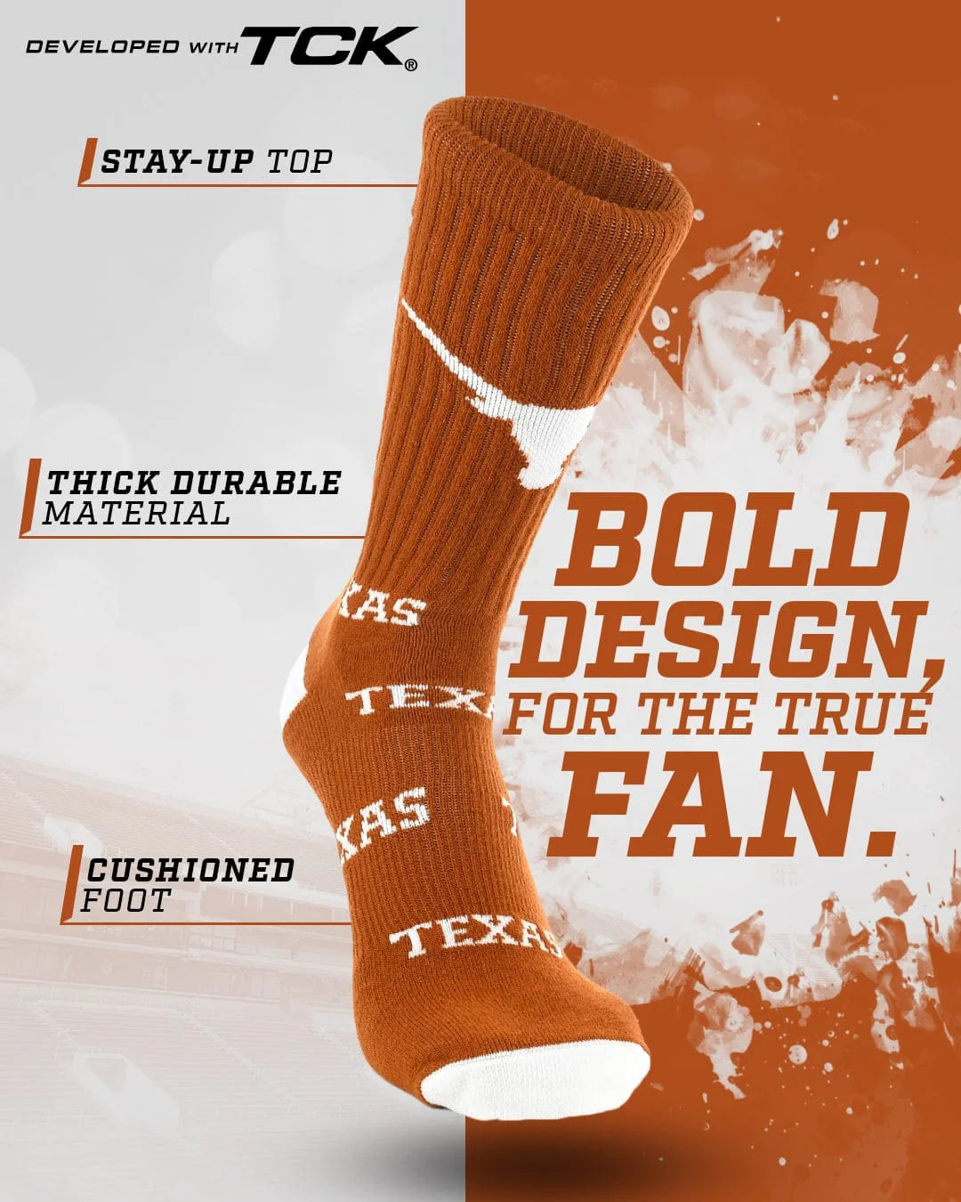 Texas Longhorn TCK Mayhem Crew Socks(LC3033-5780)( 2 sizes)