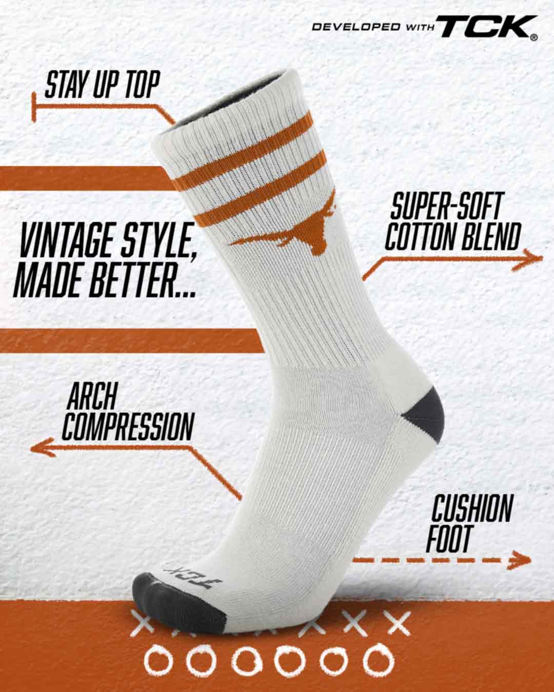 Texas Longhorn TCK Vintage Off White  Socks(LCC02-CLC)( 2 sizes)