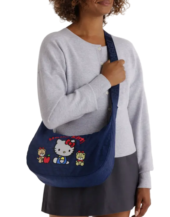 Baggu Medium Crescent Bag - Embroidered Hello Kitty & Teddy