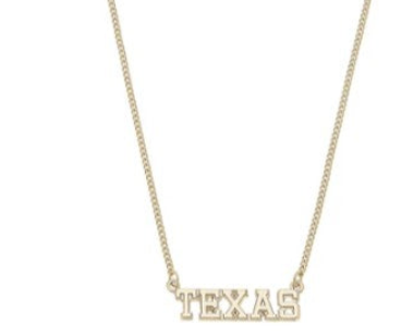 Texas Longhorn Canvas Texas Spelled Varsity Outline Necklace (GLD) (26247N-TEX)