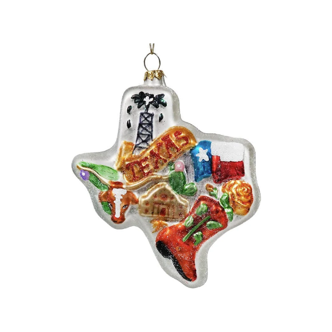 One Hundred 80 Degrees Glass Texas State Ornament