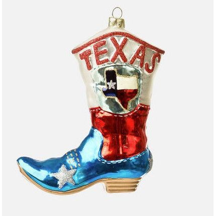 One Hundred 80 Degrees 5.25" Glass TEXAS Boot Ornament