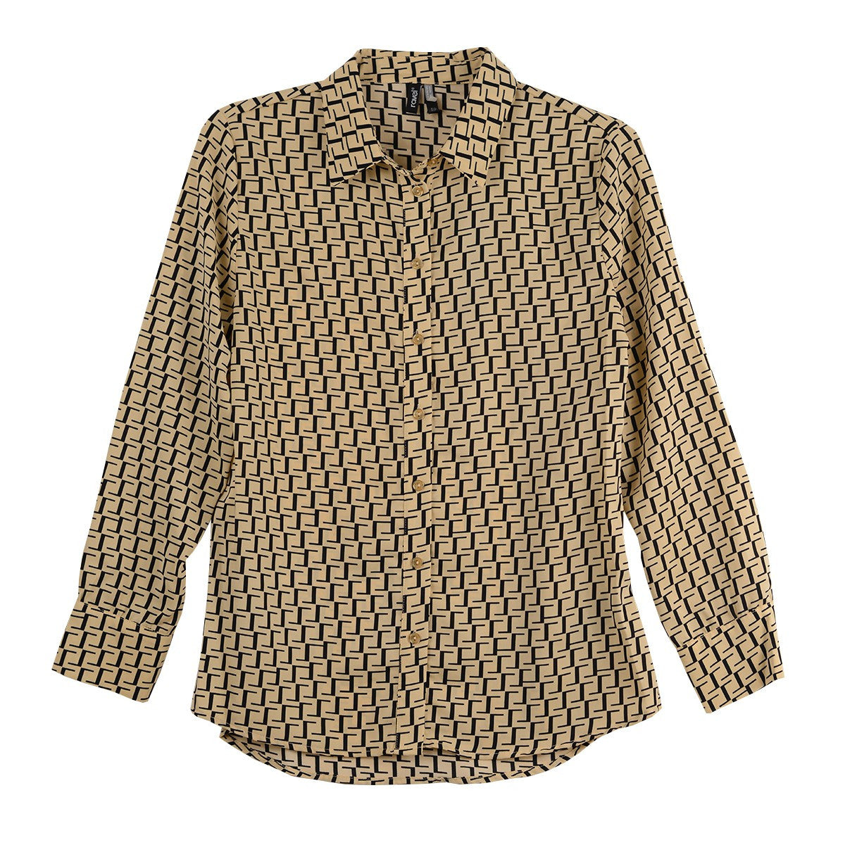Ravel Print Button Front Shirt (TAN/BLK)