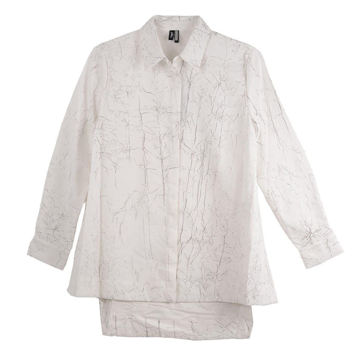 Ravel White Print Button Front Hi-Low Shirt