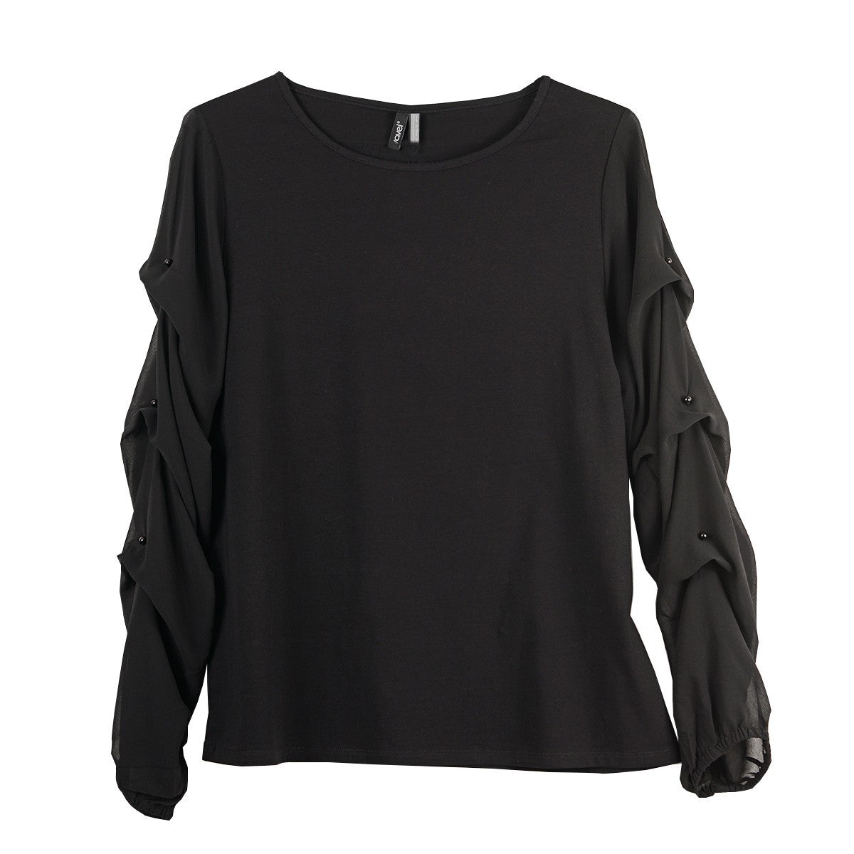 Ravel Cascading Gathered Sleeves with Pearl Detailing Top (2 Colors)