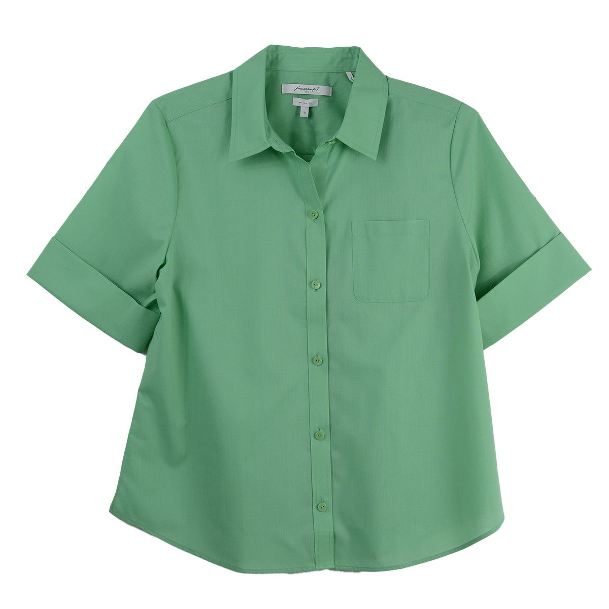 Foxcroft Plus Elbow Sleeve CVC Solid Green Tea Shirt