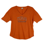 Texas Longhorn Arch Orange + Silver Rhinestones Jersey V-Tee