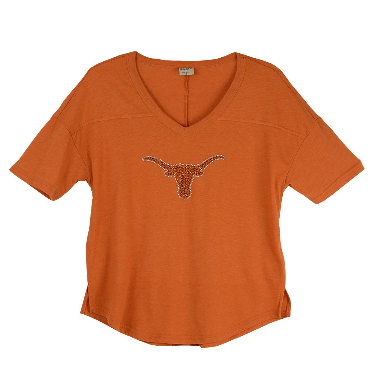 Texas Longhorn Logo Burnt Orange + Silver Rhinestone Tee