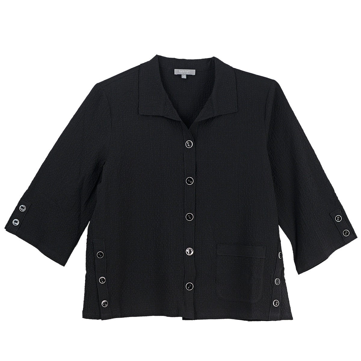Habitat Crinkle Crepe Relax Solid Camp Shirt (BLK)