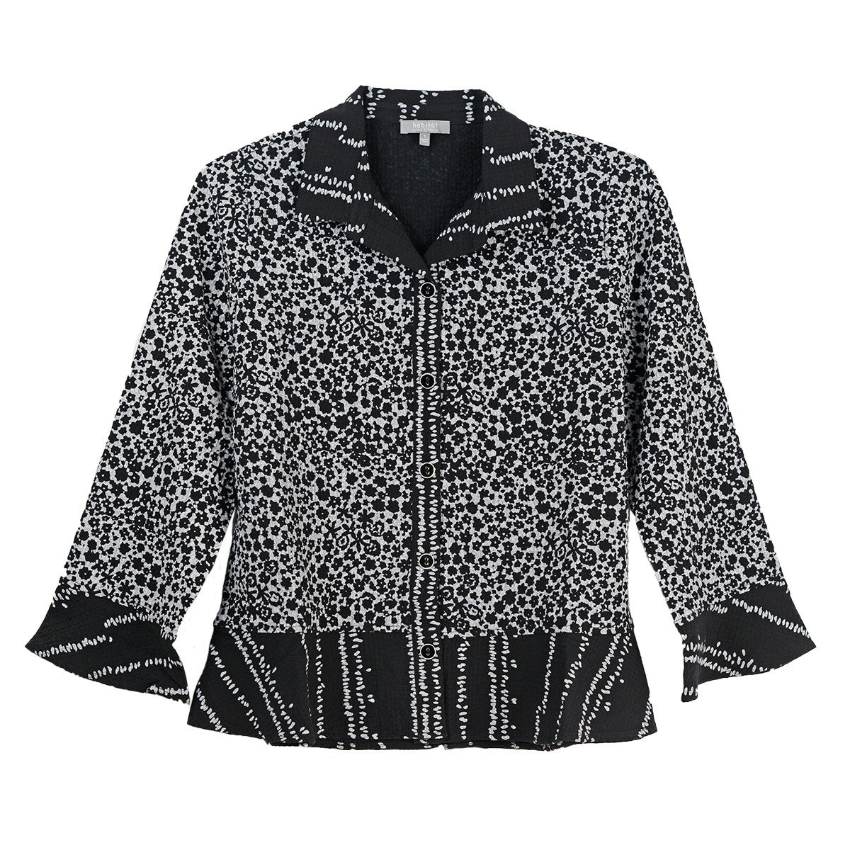 Habitat Crinkle Crepe Bud Floral Flounce Shirt (BLK)
