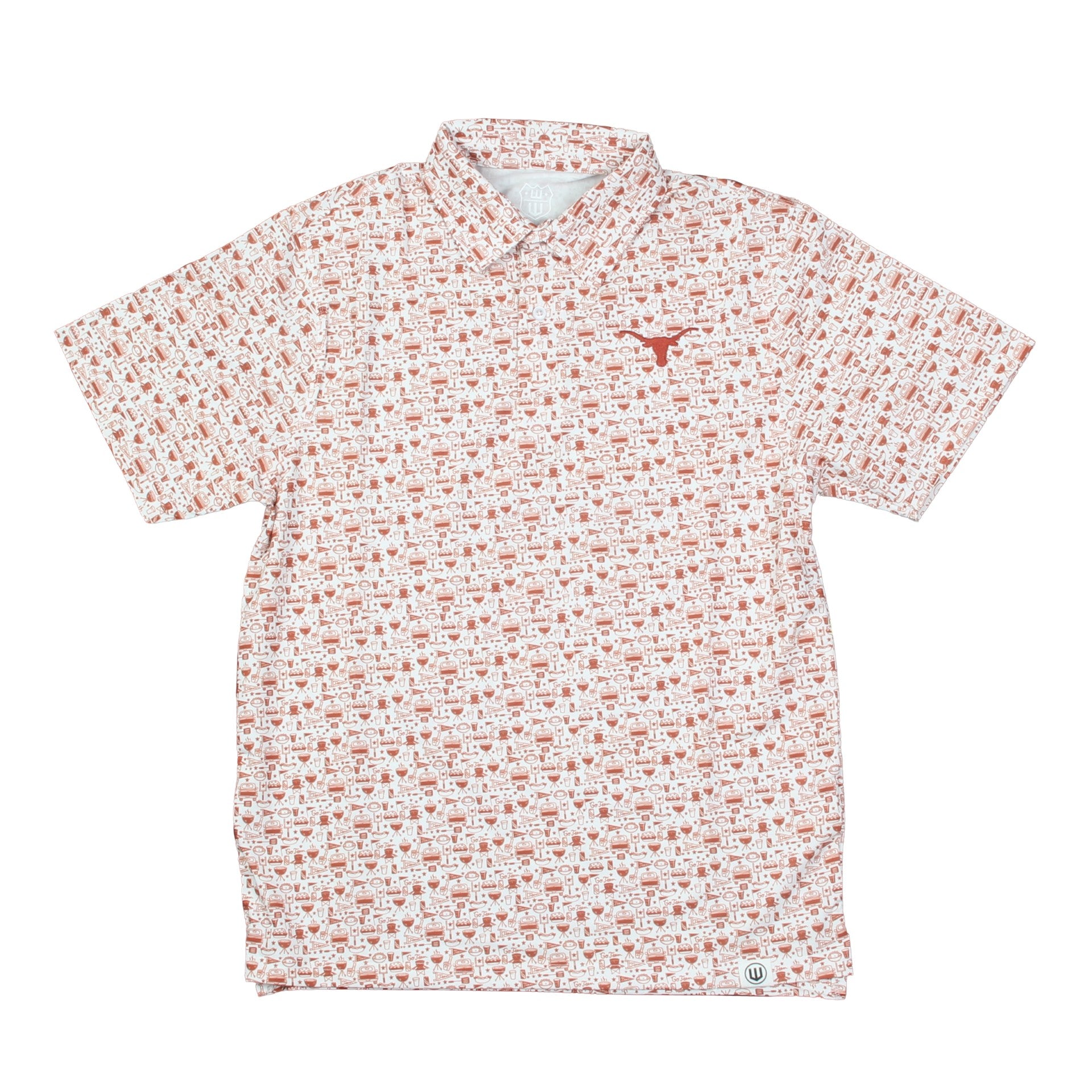 Texas Longhorn Wes & Willy Men's All Over Tailgate Print Embroidered Logo Polo (2348TEX)