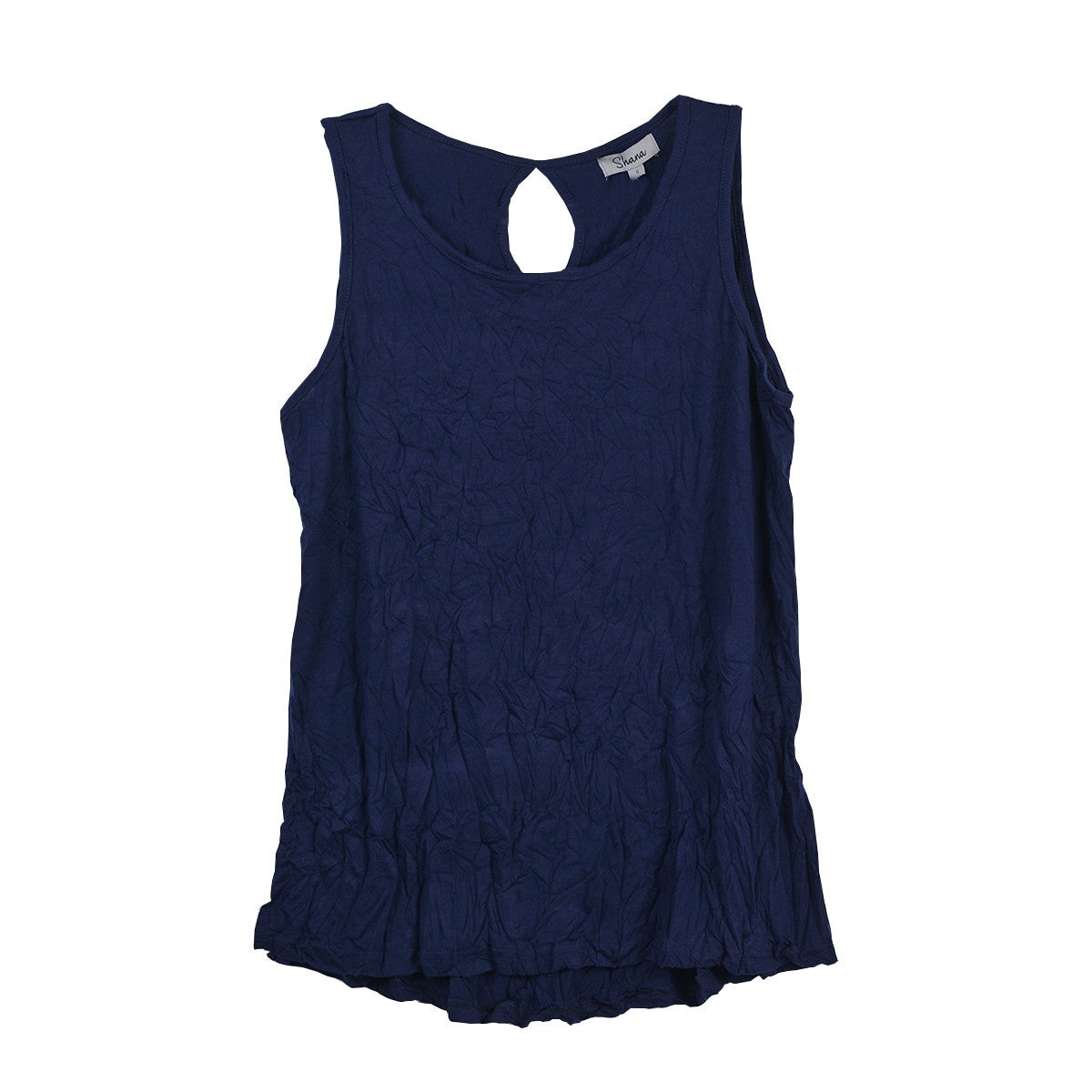 Shana Crinkle Solid Navy Tank Top