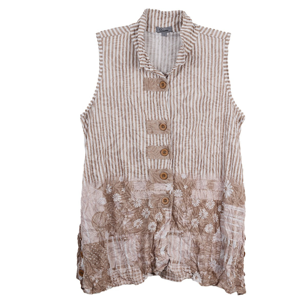 Shana Crinkle Stripe Mix Media Vest