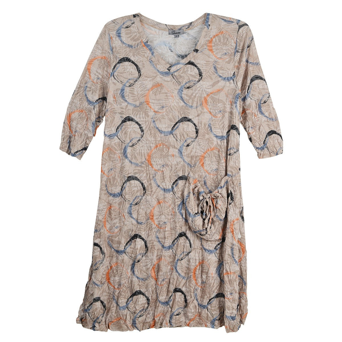 Shana Crinkle Circles Print One Pocket Dress (KHAKI)