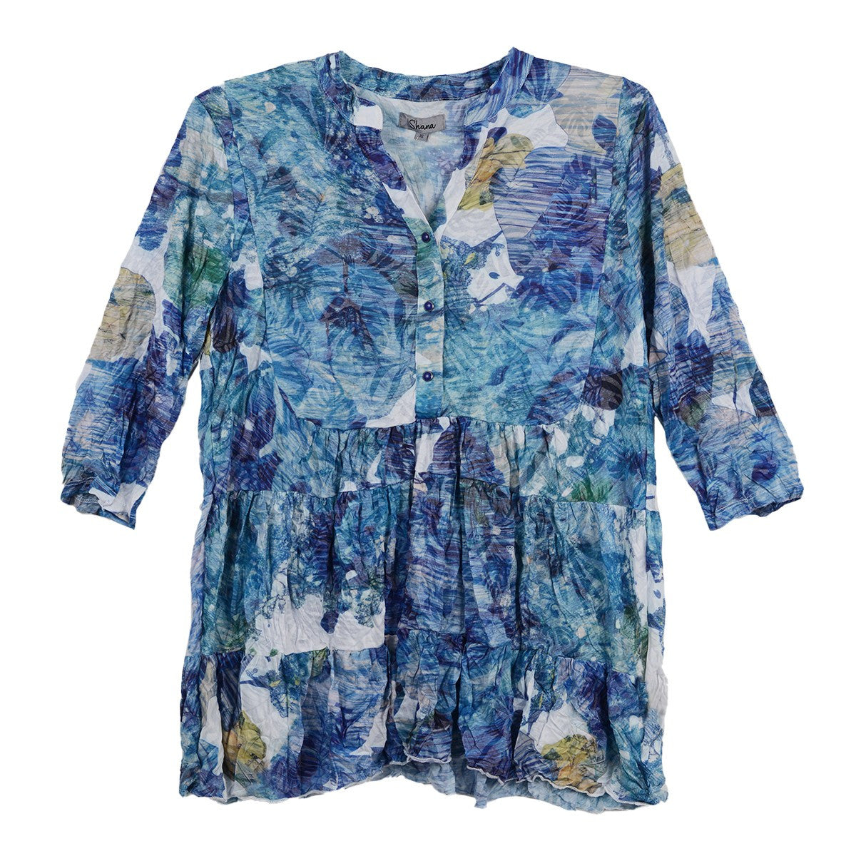 Shana Crinkle Blue Print Tiered Tunic