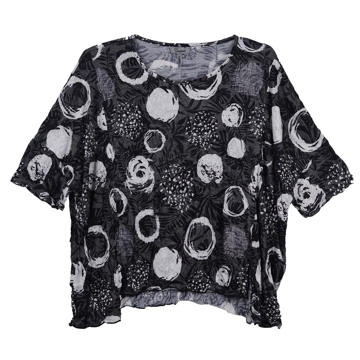 Shana Crinkle Circles Print Dolman Sleeve Top