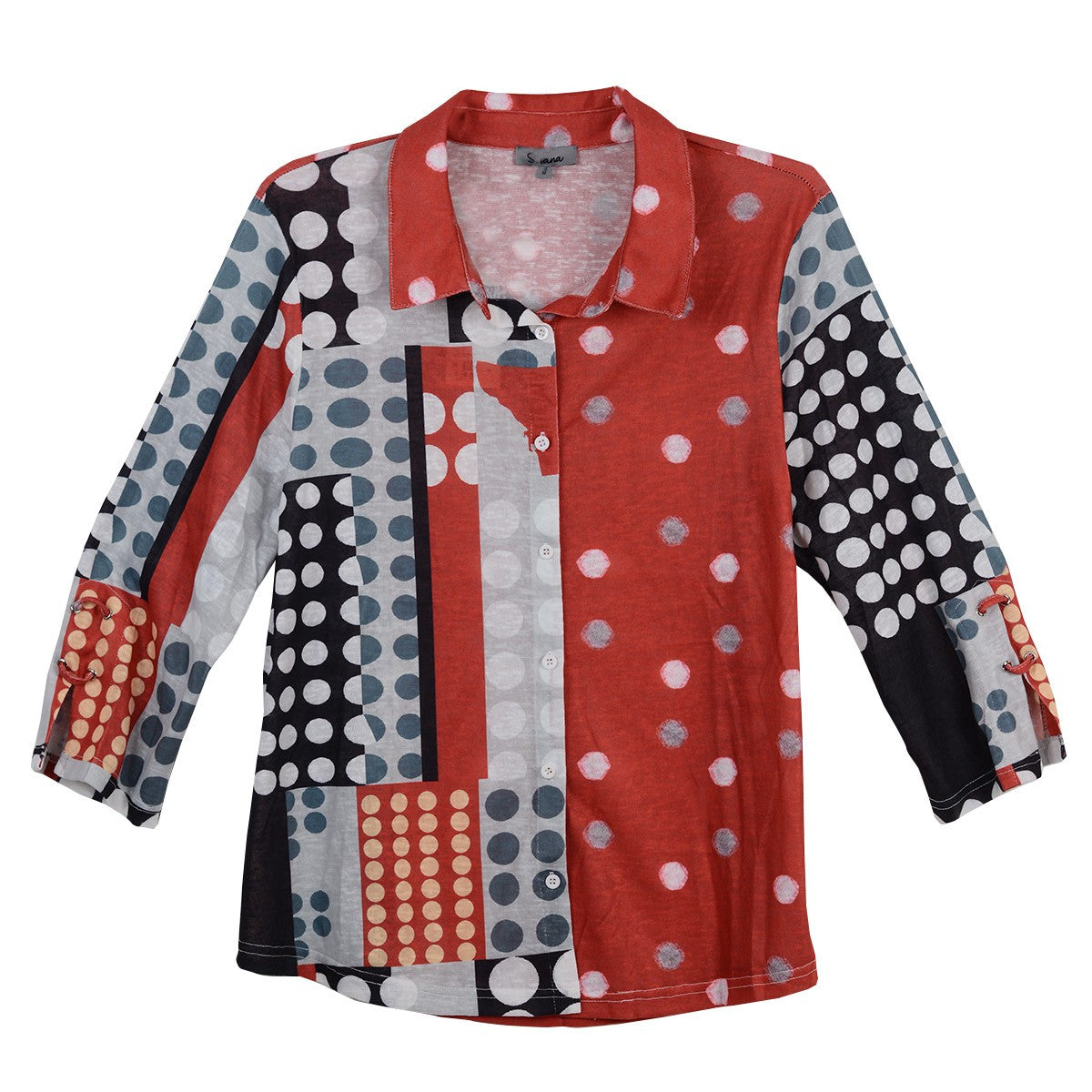 Shana Mix Media Cuff Detail Slub Knit Top (RED)