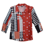 Shana Mix Media Cuff Detail Slub Knit Top (RED)