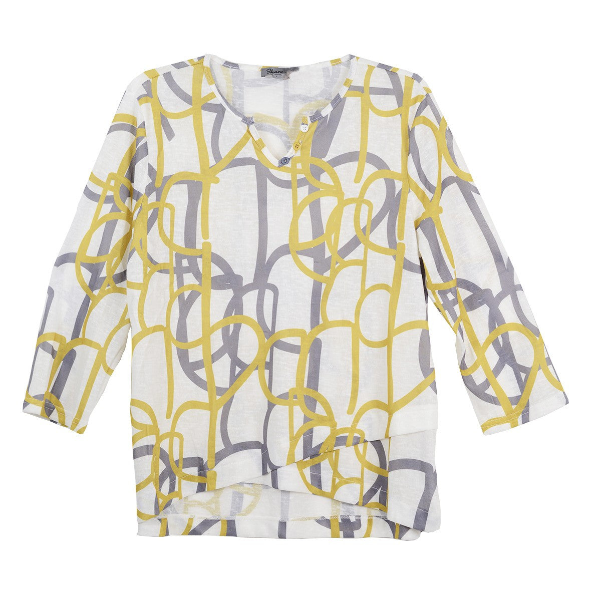 Shana Link Print Slub Knit Layer Hem Top