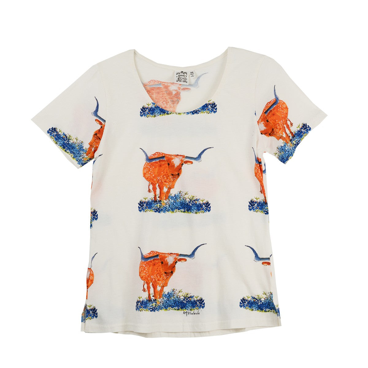 Parsley & Sage Kathleen Steer Bluebonnet Short Sleeve Tee (WHT)