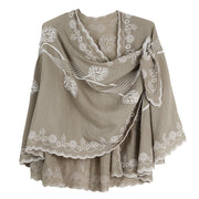 Rapti Embroidered Cotton Loop Shawl (#1) (KHAKI)