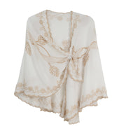 Rapti Embroidered Cotton Loop Shawl (#2) (WHT/KHAKI)